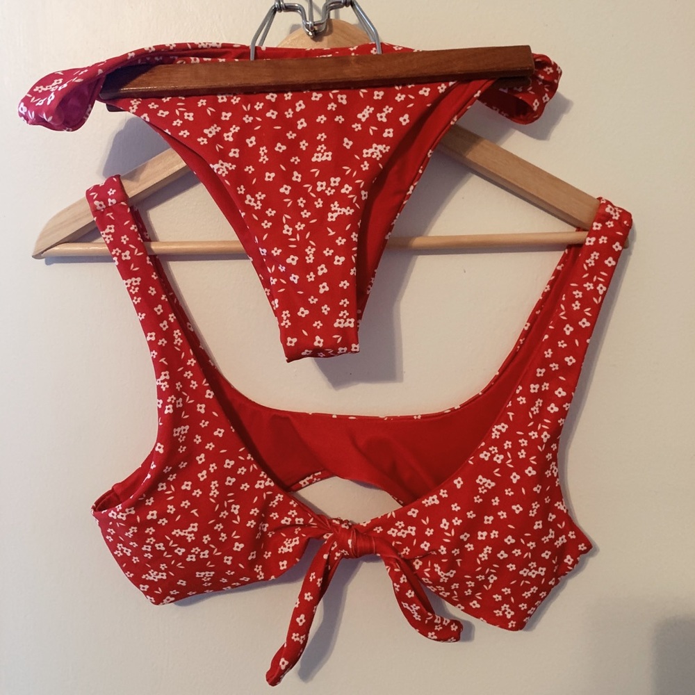 zaful red floral knot bikini set